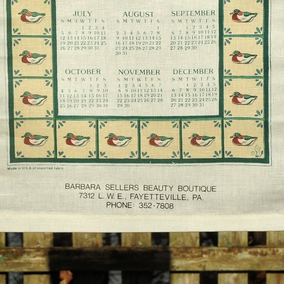 Vintage 1987 Mallard Duck Couple Calendar Tea Towel Birthday Anniversary Gift - Picture 5 of 6